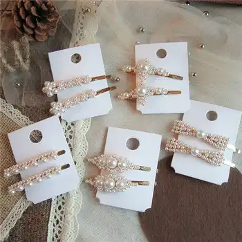 

Korea Fashion Women Pearl Hair Clip Simple Flower Hairpin Girls Metal Geometric Hair Styling Accessories New Arrival
