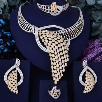 

GODKI Luxury Feather Lariat Flower Women Wedding Cubic Zirconia Choker Necklace Earring Dubai Jewelry Set Jewellery Addict