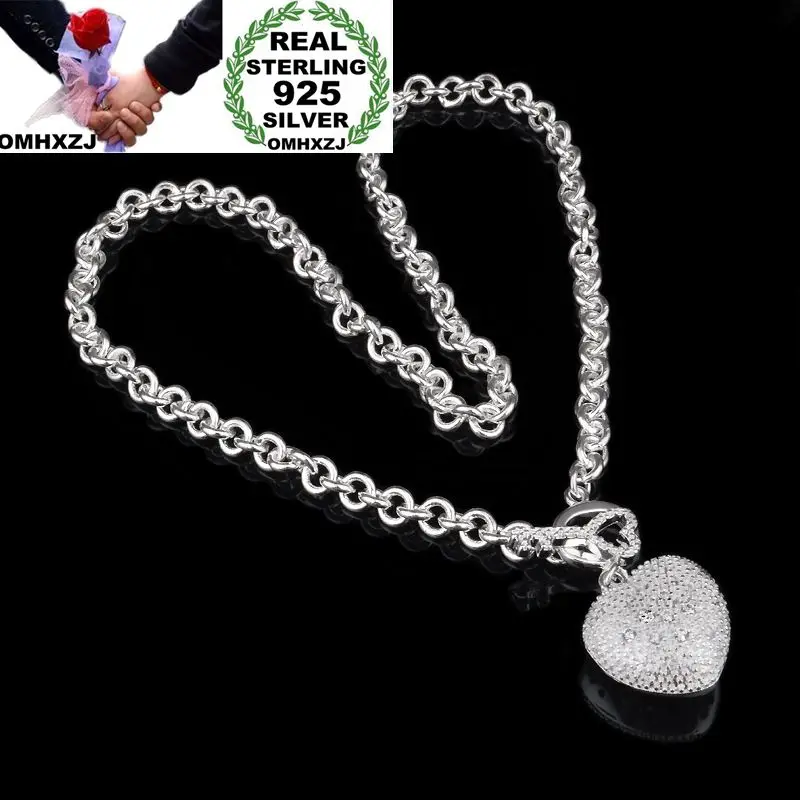 

OMHXZJ Wholesale Personality Fashion OL Woman Girl Party Wedding Gift Silver Heart 925 Sterling Silver Necklace NC38