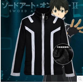 

New Sword Art Online Kirito Anime Kazuto Kirigaya Cosplay Costume Top ALO jacket coat thick black hoodie