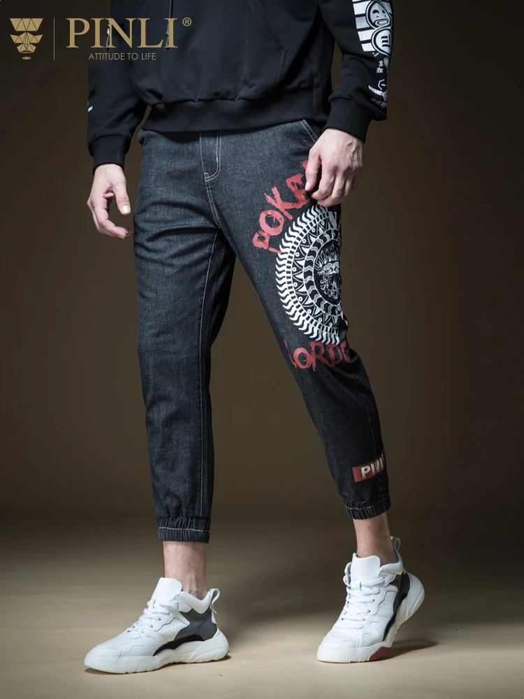 

2019 Mid Print Jeans Men Clothes Pinli Spring Top New Men's Decorated Body Small Foot Printed Bottom Jeans 9 Minutes B191216099