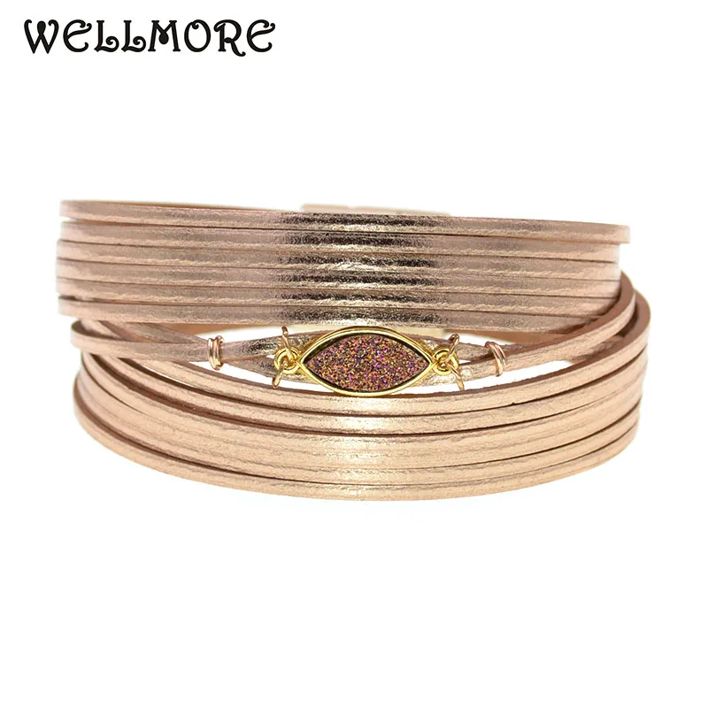 

WELLMORE Leather bracelets charm Bracelets For Women Men Multiple Layers wrap Bracelets Couples customized size fashion Jewelry