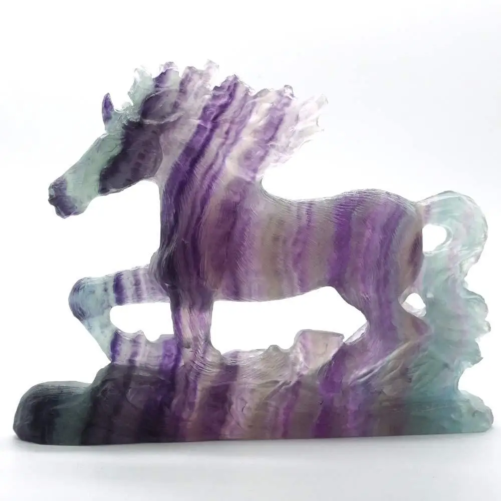 

Horse Figurine Natural Gemstone Fluorite Carved Animal Statue Home Decor 6.5