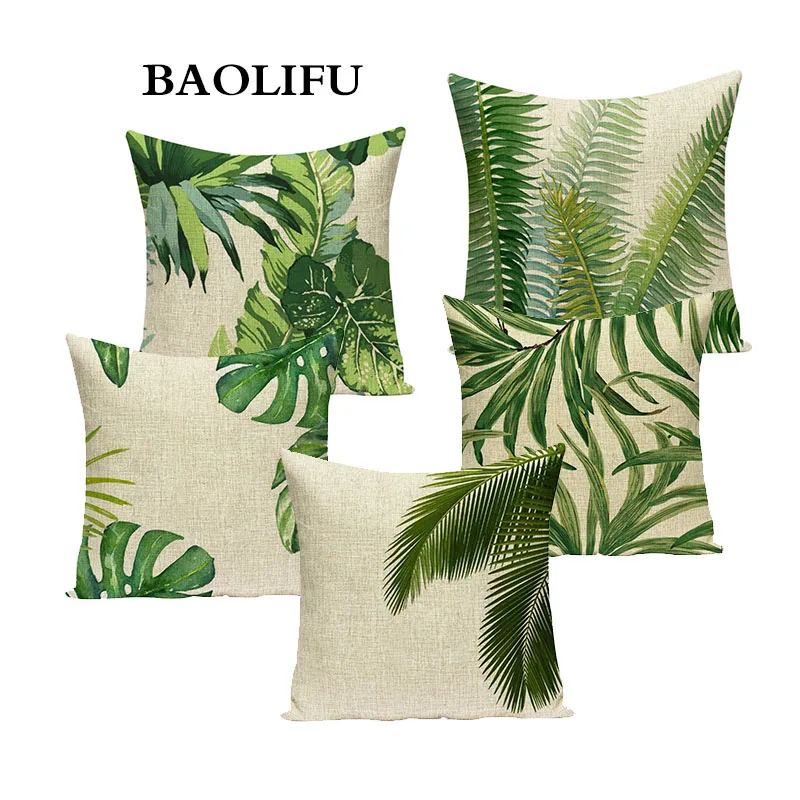

Plant Cushion Cover Tropical Leaves Palm Leaf Pillow Cases Linen Car Decorative Pillowcase Cushion Cover for Sofa Car Home Decor