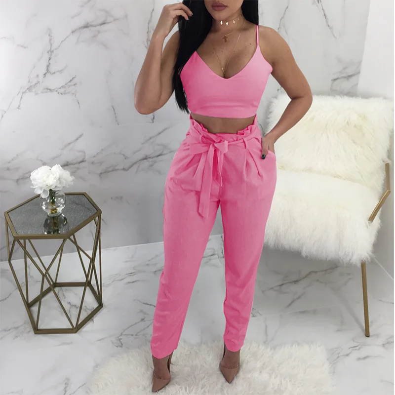 2018 Elegant Crop Tops 2 Pieces Jumpsuits Women's Set Sexy Strap Rompers Womens Jumpsuit High