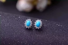 natural blue turquoise stone earrings 925 silver Natural gemstone earring women fashion Sunflower earrings for party