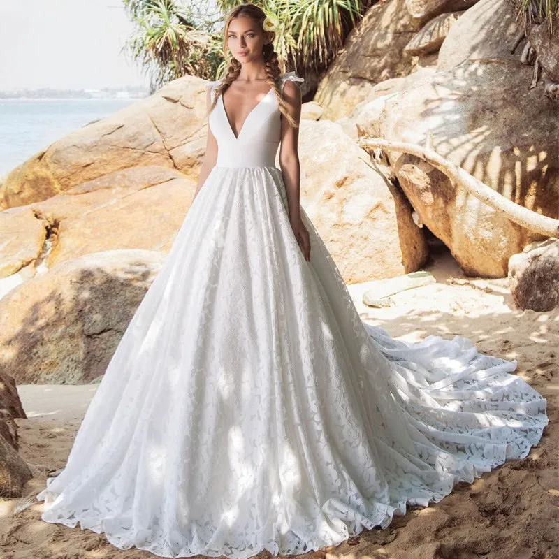 Полностью кружевное свадебное платье Vestido De Noiva, кружевное платье, топ из сатина, большие размеры, оригинальное свадебное платье, свадебное платье
