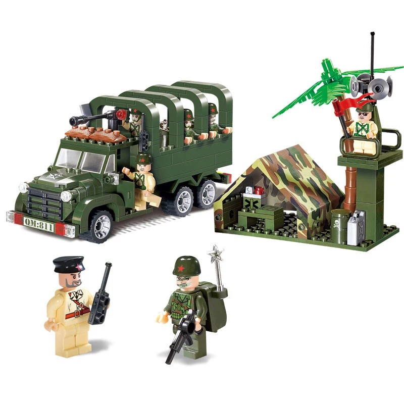 

308pcs Plastic Military Toy Soldiers Set Truck Tent Sentinel Gun Assembled Building Blocks Children Toy Kids Boys K0331-811