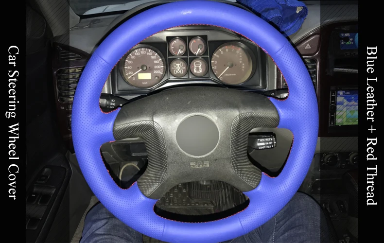 LQTENLEO Синий Натуральная Кожа DIY ручной сшитый чехол рулевого колеса автомобиля для Mitsubishi старый Pajero 2004-2010