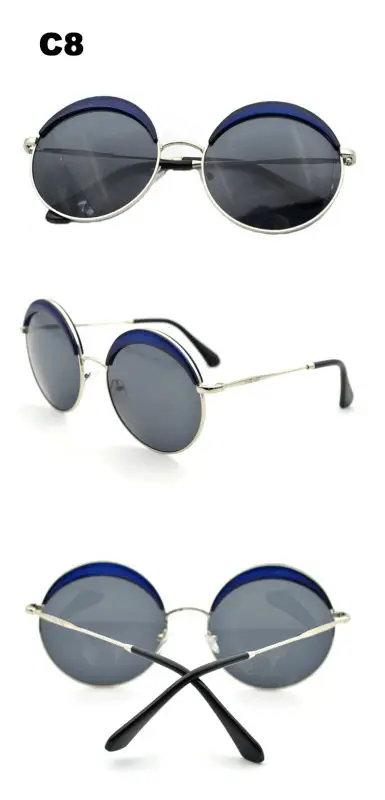 Fashion Women Funky HD Polarized Hippie Round Metal Blue Mirror Lens Reflective Sunglasses with Case Circle Glasses for Girls (4)