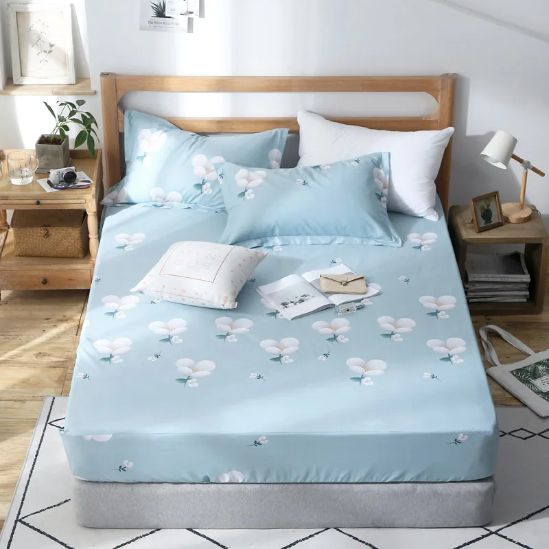 

Modern Style White Print 3Pcs 100% Cotton Printed Solid Fitted Sheet Mattress Cover Four Corners With Elastic Band Bed Sheet