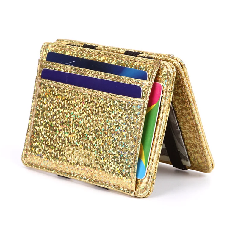 

Billtera Women PU Card Holder Credit ID Cards Magic Wallet Laser Sequins Fashion Women ID Package Leather Credit Card Case Purse