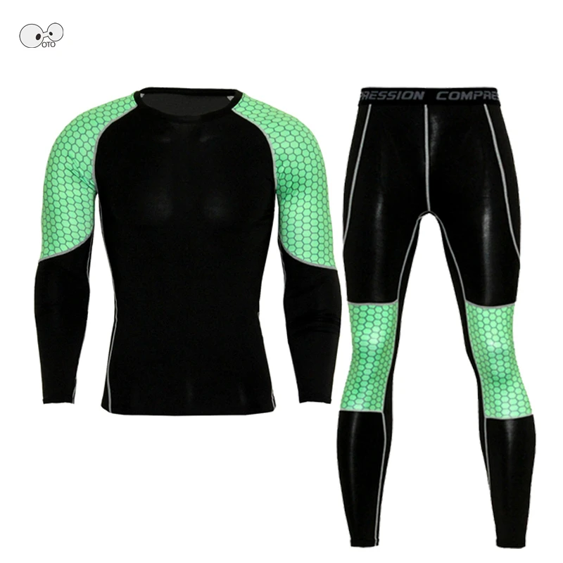 

Mens Quick Dry Long Sleeve Bodybuilding Running Set Patchwork Sportswear Fitness Gym Tracksuit Compression Sport Suit Rashguard