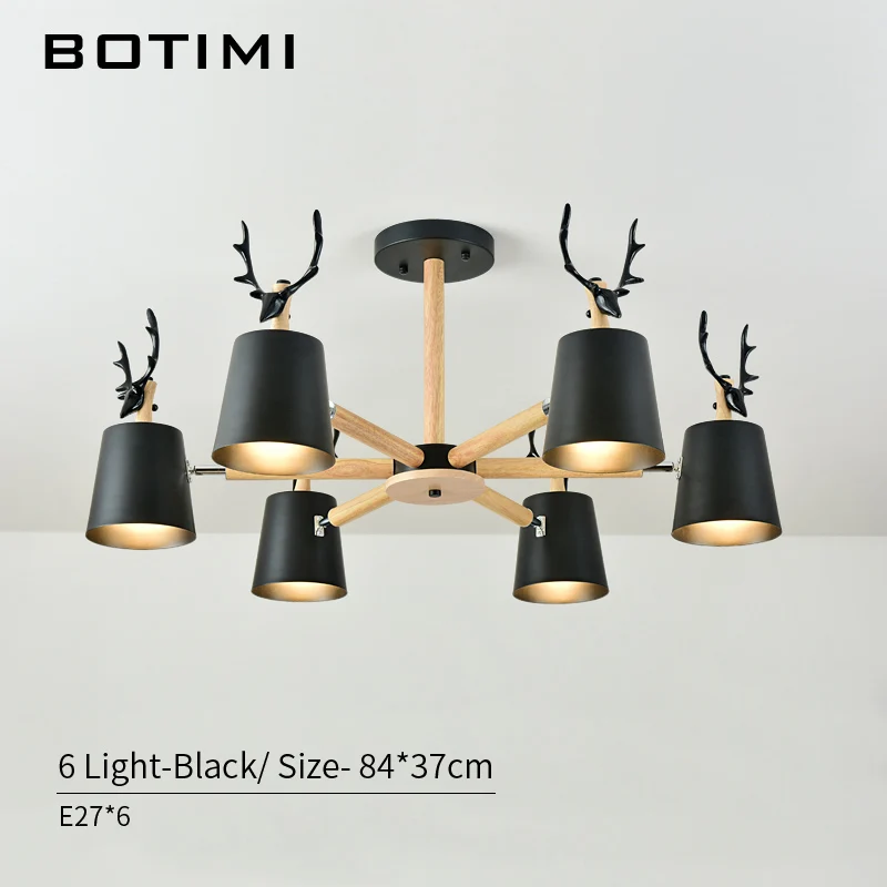 BOTIMI современный светодиодный светильник для гостиной деревянный в форме оленя черный металл абажуры люстры белые лампы для спальни - Цвет абажура: 6 Light in Black