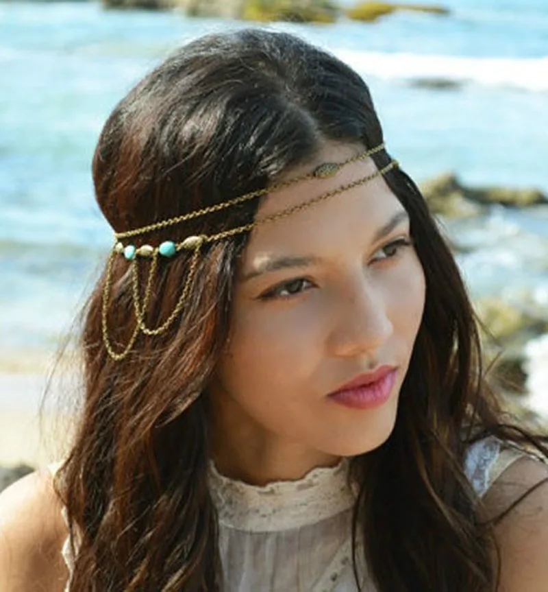 Ethnic Boho Hair Jewelry Chain Tassels Headbands Layers Chain Hair