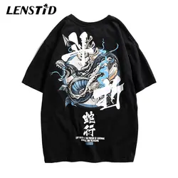 LENSTID Футболка мужская хип-хоп змея китайский Charaters футболки Harajuku уличная 2019 летняя хлопчатобумажная футболка короткий рукав футболки