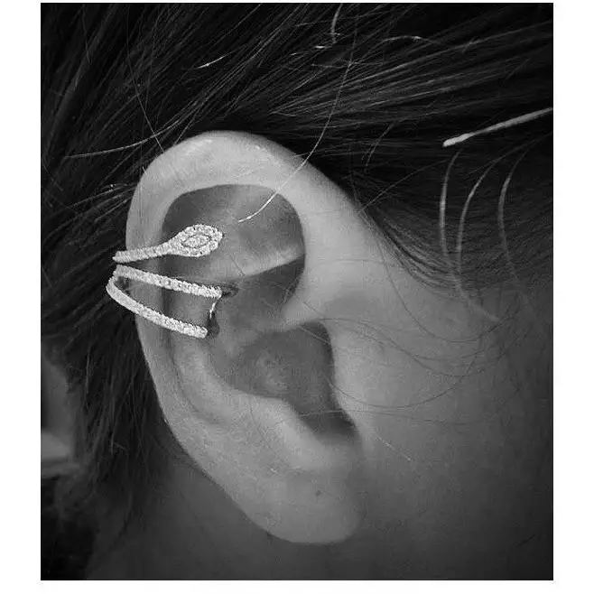 

1Pcs Cute Snake Ear Cuff Earring Rose Gold&Silver color zircon Snake Shape Single Earring For Women Party Jewelry