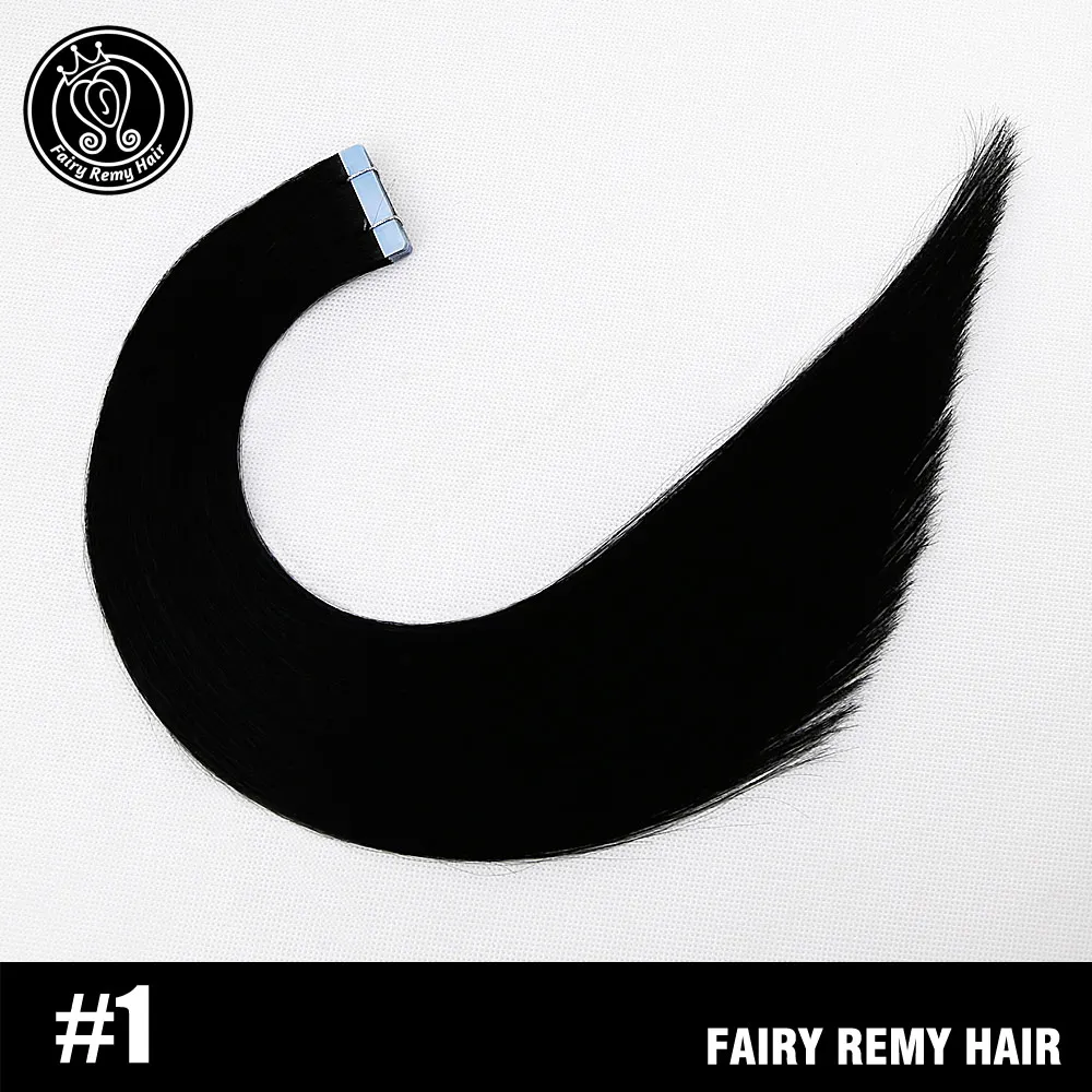 Сказочные волосы remy, 2,0 г/шт., 20 дюймов, натуральные человеческие волосы Remy на ленте для наращивания, бесшовные прямые волосы из искусственной кожи - Цвет: #1