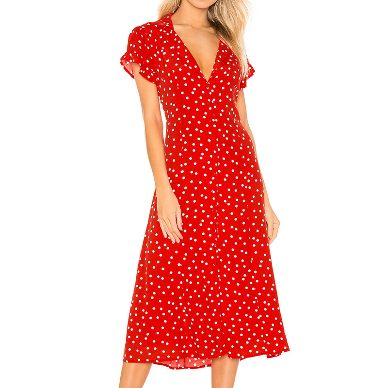 

Summer dress women clothes 2019 casual dress short sleeve maxi dress dot red dress women vestidos