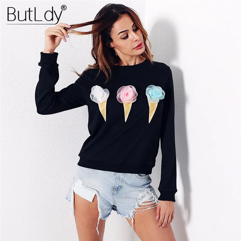Decorated 3D Colorful Ice Cream Sweatshirt Women Autumn Winter 2017