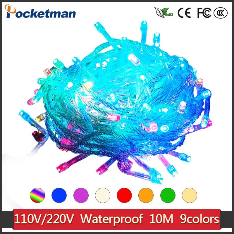 

10M RGB LED String Light Waterproof 110V/220V 100LEDs holiday String lighting 8Colors Christmas Garland Party New yearDecoration