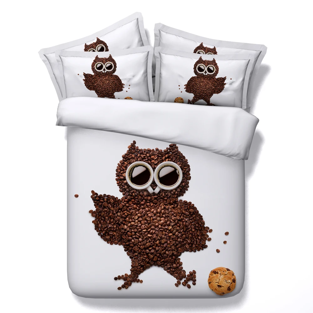 

American owls bed linens 3d bird print duvet cover queen twin sizes white bedding sets girls kids 3/4pc full cal super king