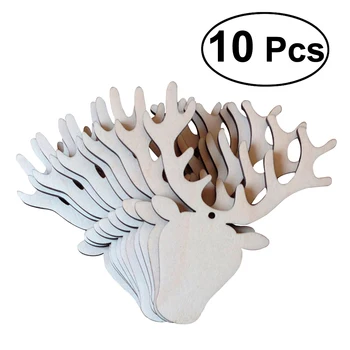 

10pcs Wooden Deer Head Hanging Sign Christmas Tree Wooden Ornaments DIY Craft Hanging Wood for Happy Christmas Home Party A20