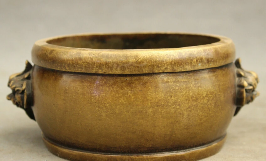 

song voge gem S4233 Buddhism Tibet Bronze Folk Dragon Lion Head Statue Temple Incense Burner Censer