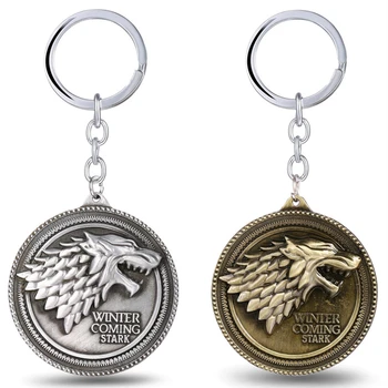 Game Of Thrones House Stark Keychain Necklace Figure Wolf Head Symbol Keyring Pendants Winter is Coming Cosplay Necklace Figure