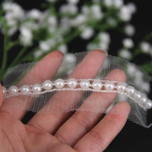 Braided Beaded Pearl Trim Net Embroidered Lace Ribbon Trimming Applique