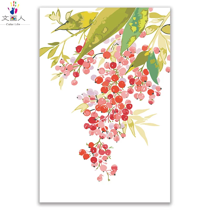 

diy oil painting plant Red fruit pictures by numbers flowers canvas coloring draw by numbers with framed for living room decor