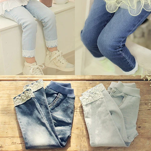 

Girl Jeans 2018 Autumn Spring 3 4-12 Years Teenage Children Elastic Long Washed Lace Spliced Skinny Baby Kids Girls Denim Jeans