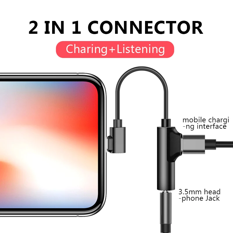 ! Зарядный адаптер ACCEZZ 2 в 1 для прослушивания музыки Iphone X XR XS MAX 8 контактный разъем