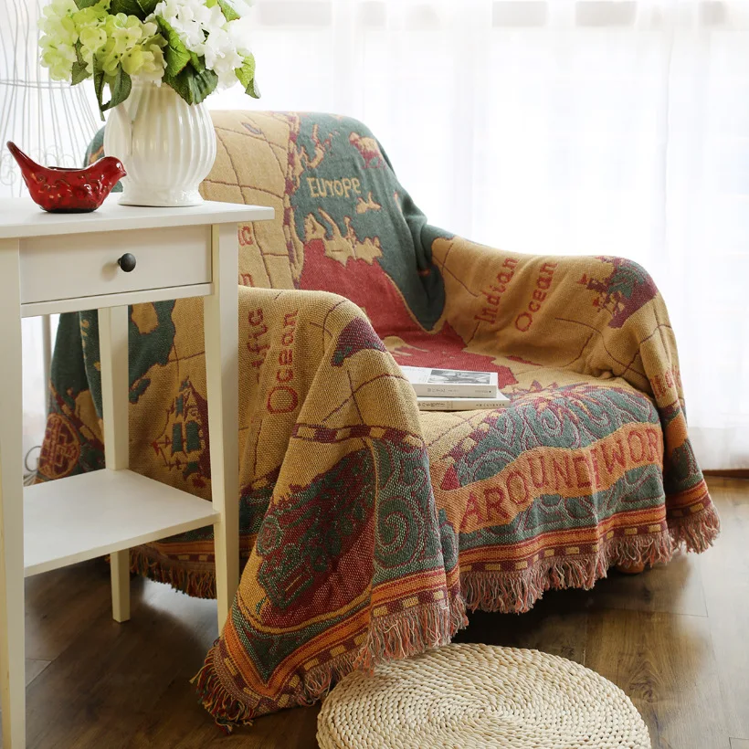 

The New Fashion 2019 Sofa Cover of Map Pattern with Non_slip and Dust Proof Procession In Ancient European Style