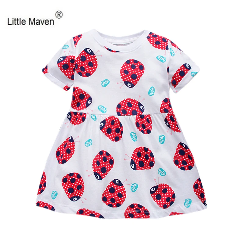 

Little Maven Brand Girls Dress 1-6Years Casual Kid Girl Summer Short Sleeve Dress Cotton O-neck animal pattern Children Clothig