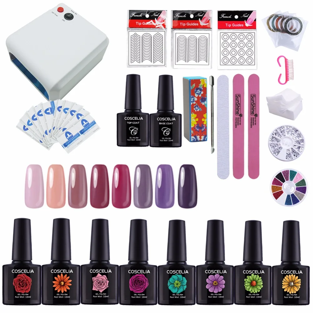 

COSCELIA Nail Polish Kit 8 Color Gel Nail Art Set For Manicure Gel Nail Kits With Lamp Brushes For Manicure Nail Art