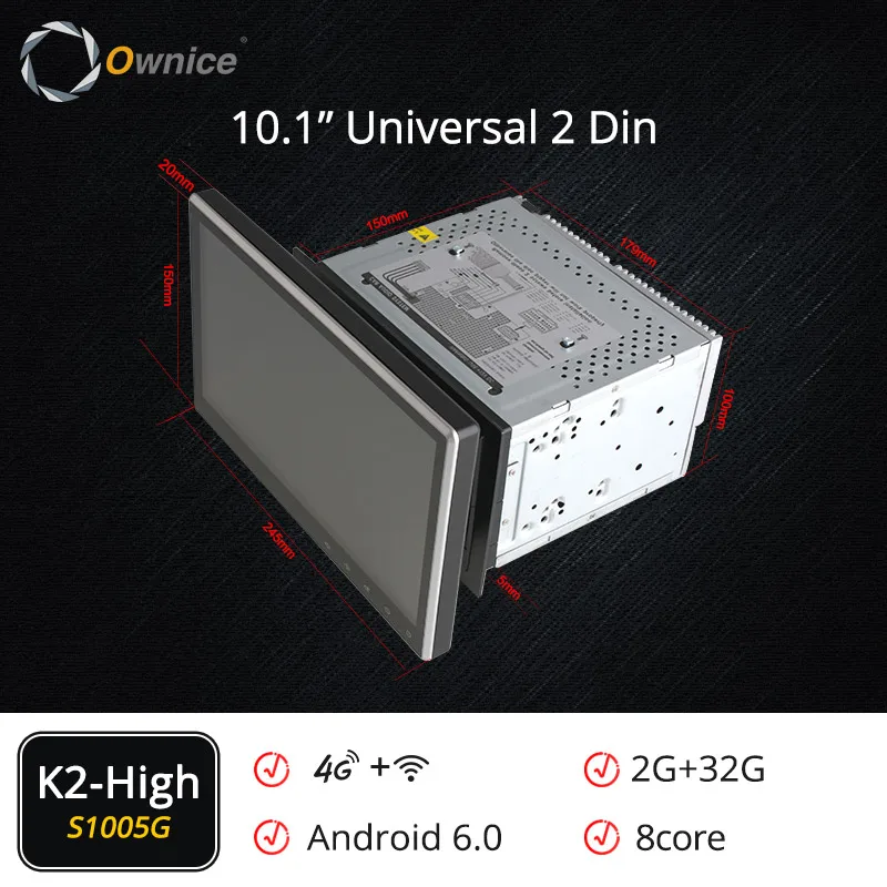 Owice K2 Android 6,0 Octa 8 ядерный 10," Универсальный 2 din Автомобильный dvd-плеер gps Navi 4G LTE 2 Гб ram 32 ГБ rom DAB+ TPMS Carplay DVR - Цвет: S1005 K2-High