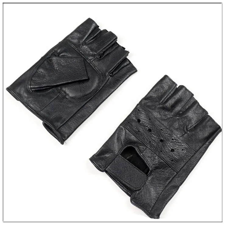 WarBLade Men Genuine Leather Gloves High Quality Slip-resistant Luvas Half Finger Sheep Leather Fingerless Gloves gants moto mens fingerless mittens