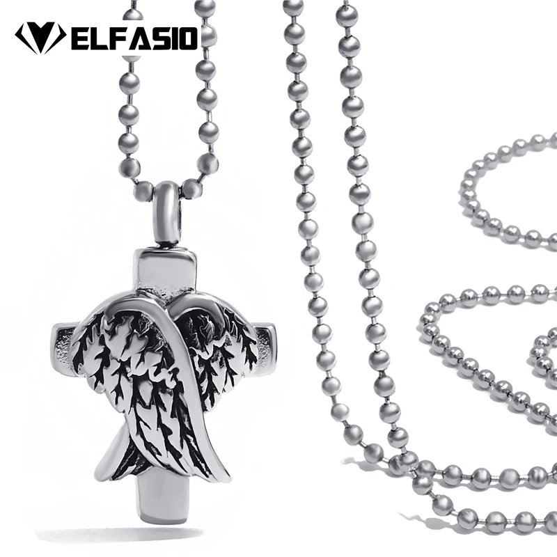 

Women's Girls Stainless Steel Pendant Chain Angel Wing Cross Cremation Keepsake Memorial Urn Necklace Jewelry UP042