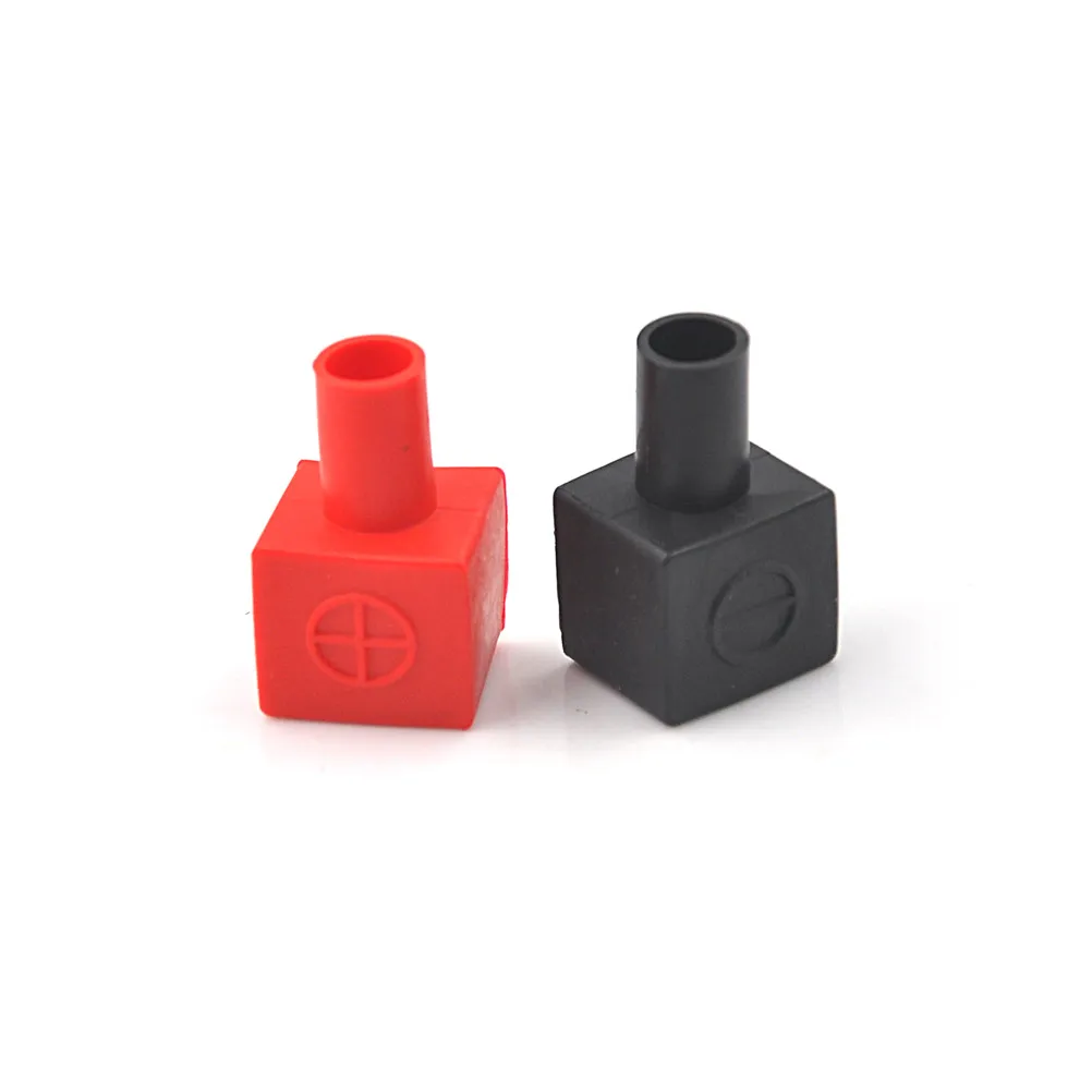2PCS Universal Red and Black Square Motorcycle Battery Terminals Rubber Covers 13x 4mm