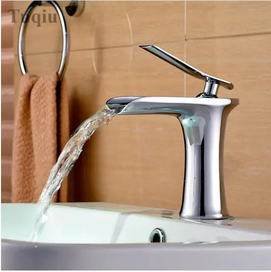 Хромированный и белый кран-водопад, латунный кран для ванной комнаты, смеситель для ванной комнаты, смеситель для горячей и холодной раковины - Цвет: chrome