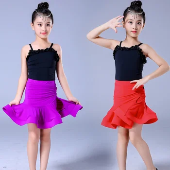 

Children Lading Dance Practice Serve Summer Girl Camisole Solid Color Performance Serve A Juvenile Show Serve Child Skirt