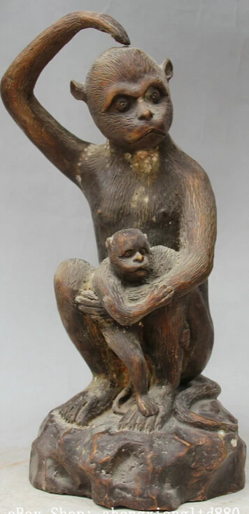 

JP S0524 12 Old Chinese Bronze Zodiac Year Monkey Mother Son Clever Statue Sculpture