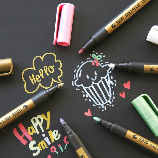 sta gold and silver metallic aquarelle paint markers graffiti pen