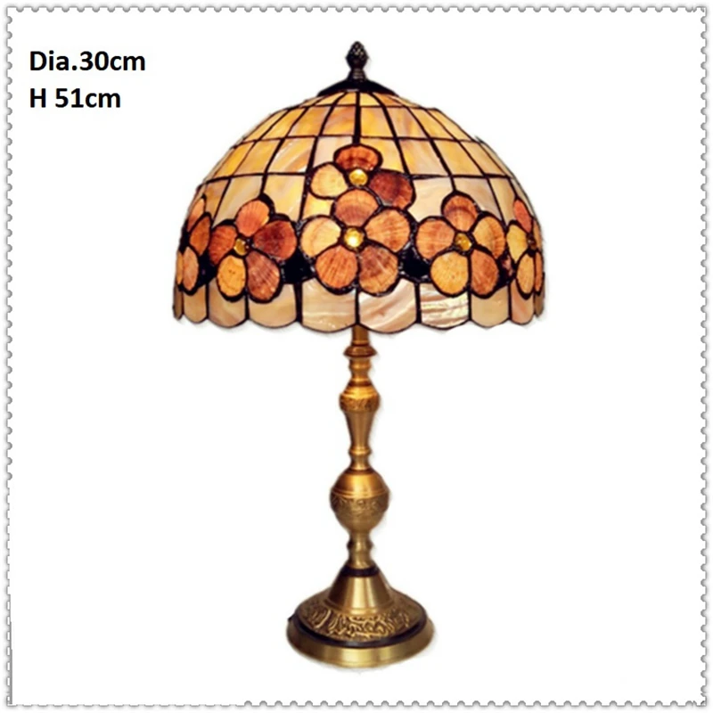 

LukLoy American Retro Copper Shell Table Lamp European Bedroom Bedside Table Lamp Living Room Study Eye Protection Table Light