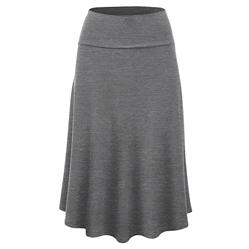 Оптовая продажа, Женская однотонная Расклешенная юбка с завышенной талией, пикантная юбка средней длины, одноцветная плиссированная юбка