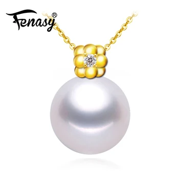 

FENASY 18K Yellow Gold pendant pearl Jewelry antlers necklaces & pendant for lovers pearl pendants 18K gold necklaces for women