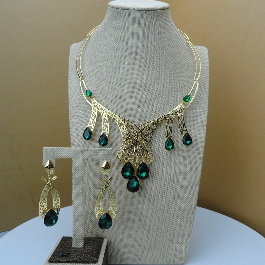 

2019 Yuminglai Italian Design 24K Dubai Costume Jewelry Sets Necklace and Earrings FHK6432