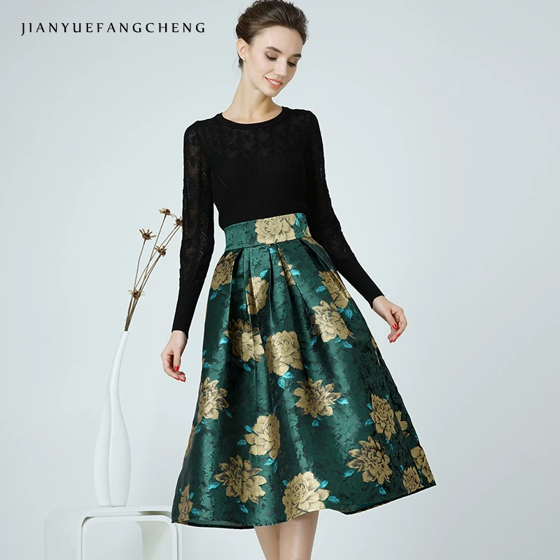 2019 Vintage Womens A Line High Waist Tutu Skirt Floral Pleated Ball Gown Ladies Plus Size Midi Skirt Mid-Calf Jupe For Women 2019 Vintage Womens A Line High Waist Tutu Skirt Floral Pleated Ball Gown Ladies Plus Size Midi Skirt Mid-Calf Jupe For Women