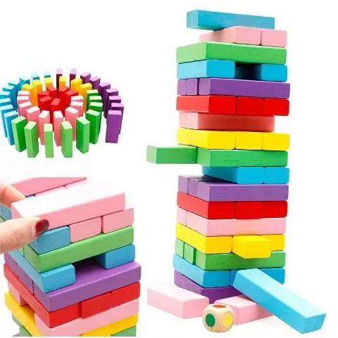 

48/51 PCs Wooden Tower Wood Building Blocks Toy Domino Stacker Extract Building Educational Jenga Game Gift